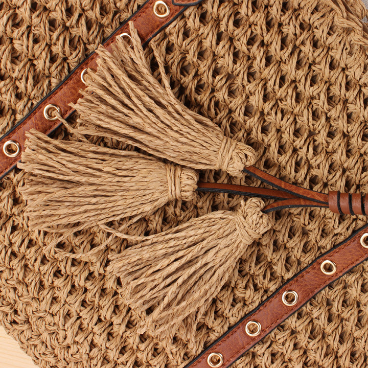 Elegant Beach Bag Made of Handcrafted Natural Material with Leather Accents Kalsten