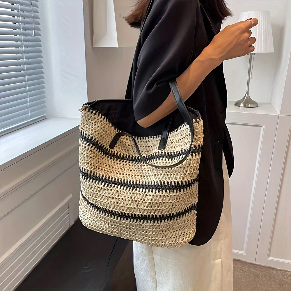 Handmade beach bag with striking leather handles Kalsten