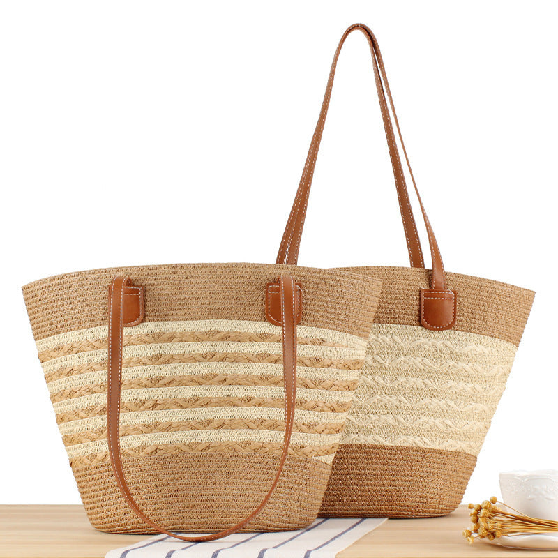 Elegant Straw Bag with Attractive Leather Handles Kalsten