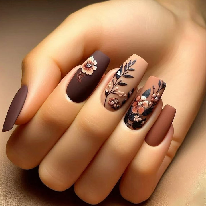 Elegant Floral Matte Press-On Nails Kalsten