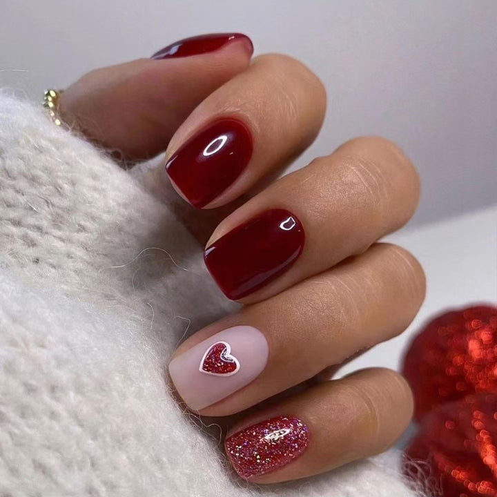 Heart-Embellished Glitter Press-On Nails Kalsten