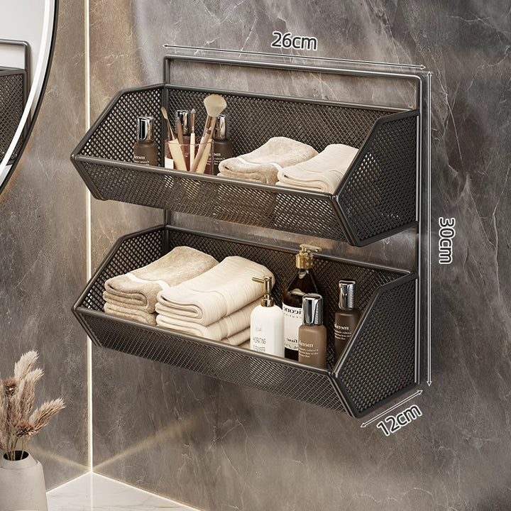 Wall-Mounted Mesh Bathroom Organizer Shelf