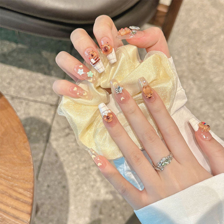 Artificial nail set with charming animal design and sparkling crystal embellishments Kalsten
