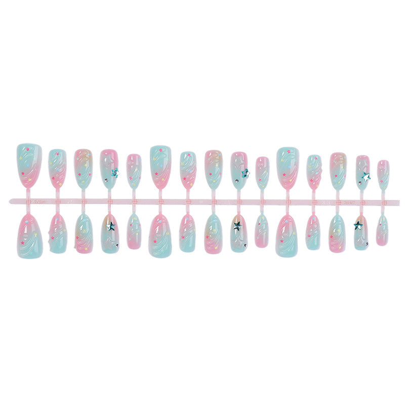 Artistic Press-On Nail Set with Star and Wave Design kalsten