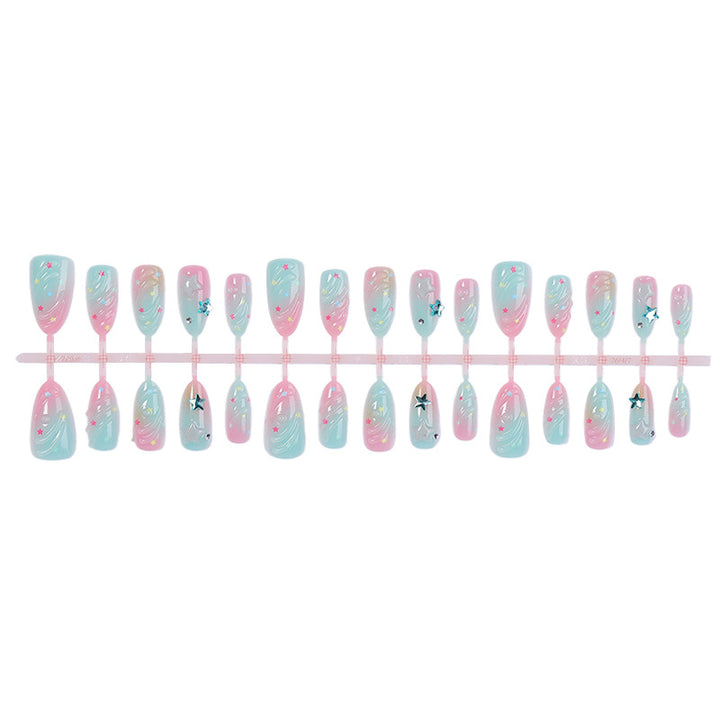 Artistic Press-On Nail Set with Star and Wave Design kalsten