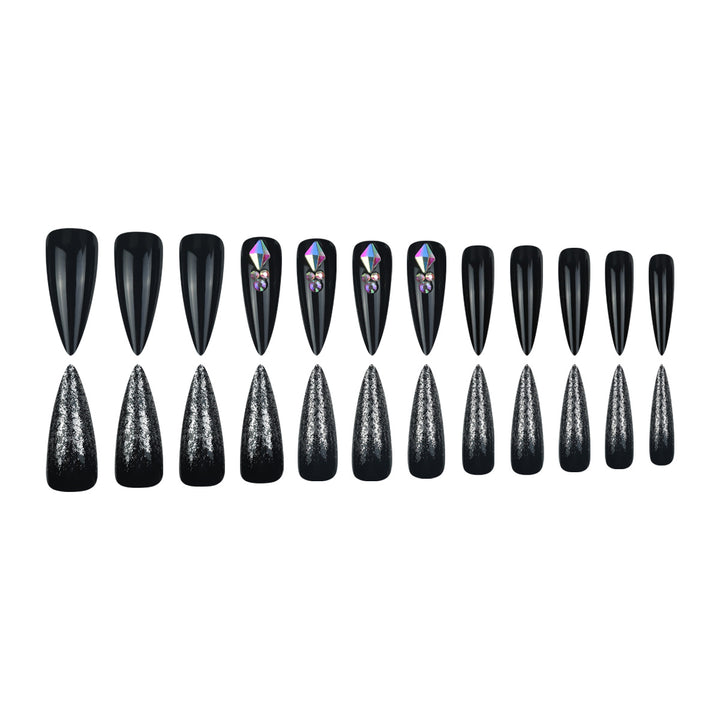 Stiletto Press-On Nail Set with Glitter and Gem Accents Kalsten