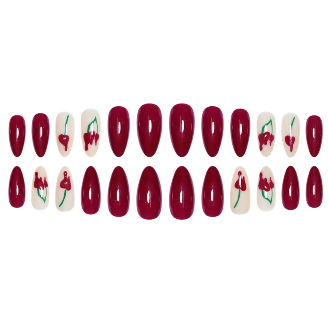 Artistic Press-On Nail Extensions with Cherry Design Kalsten