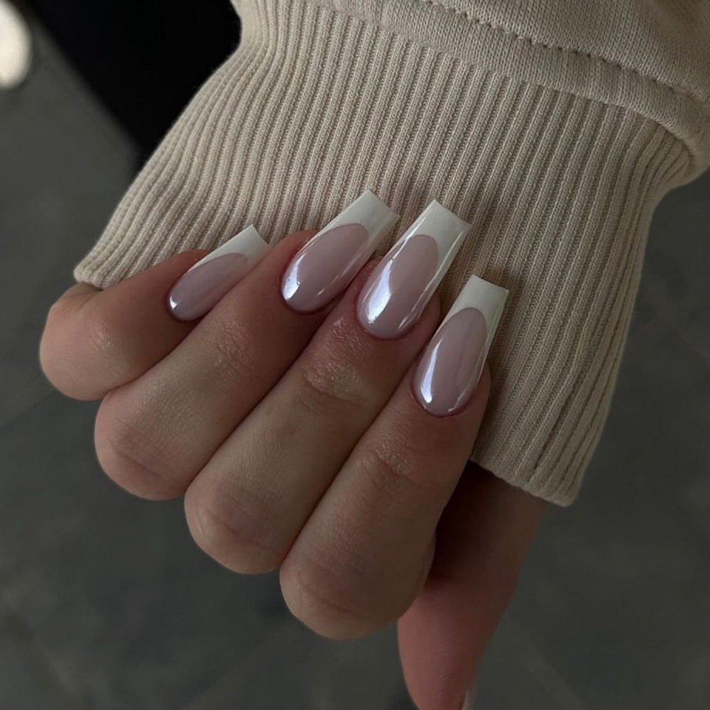 Elegant Nail Extensions with High Gloss Finish and Precise French Tip Kalsten