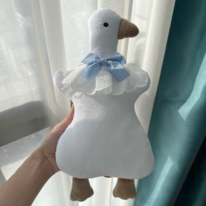 Plush Duck Comforter Pillow with Gingham Bow