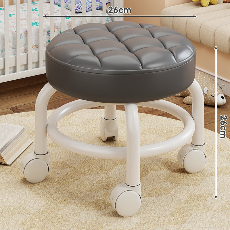 Round Tufted Padded Swivel Stool with Rolling Casters and Circular Footrest