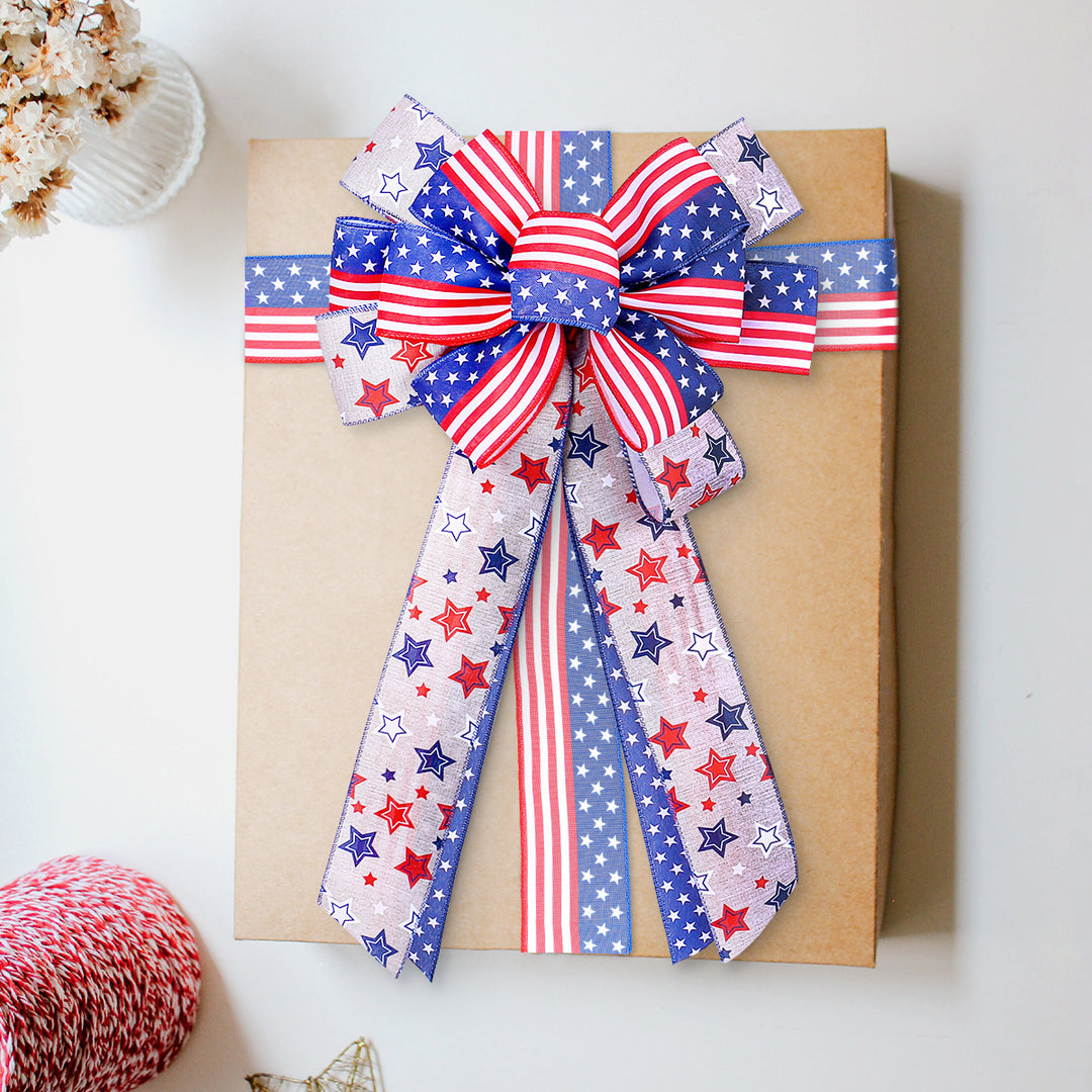 Unisex decorative bow made of sturdy ribbon with star and stripe pattern Kalsten