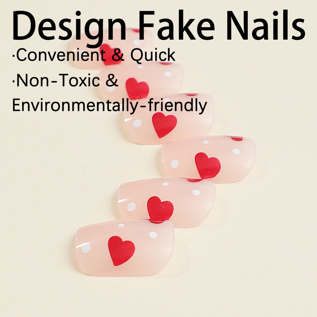 Artificial nail set with romantic heart motifs and shimmering accents Kalsten