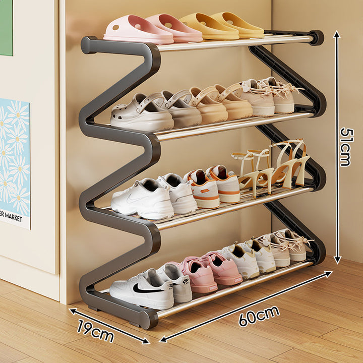 Compact Z-Shaped Multi-Tier Space-Saving Shoe Rack Organizer