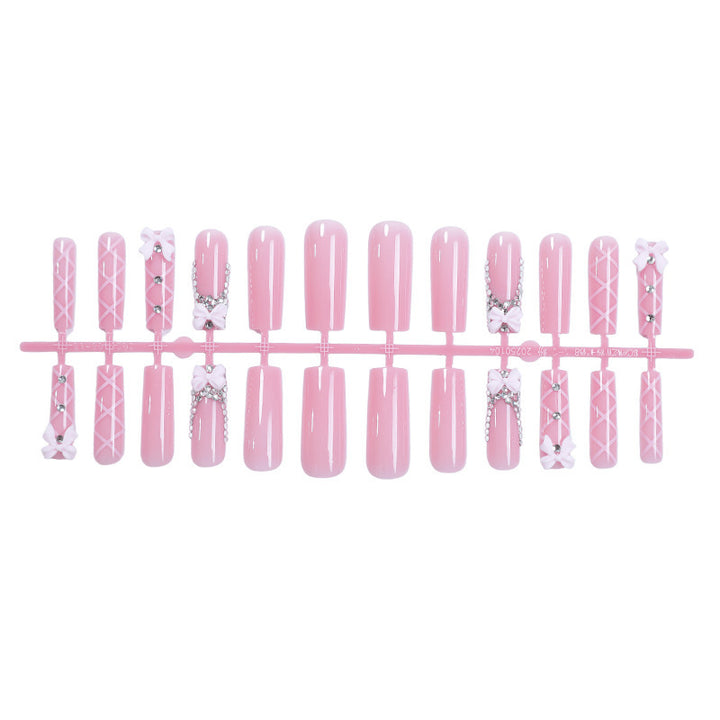Decorative Press-On Nail Set with Elegant Bow and Gem Accents kalsten 1788496283