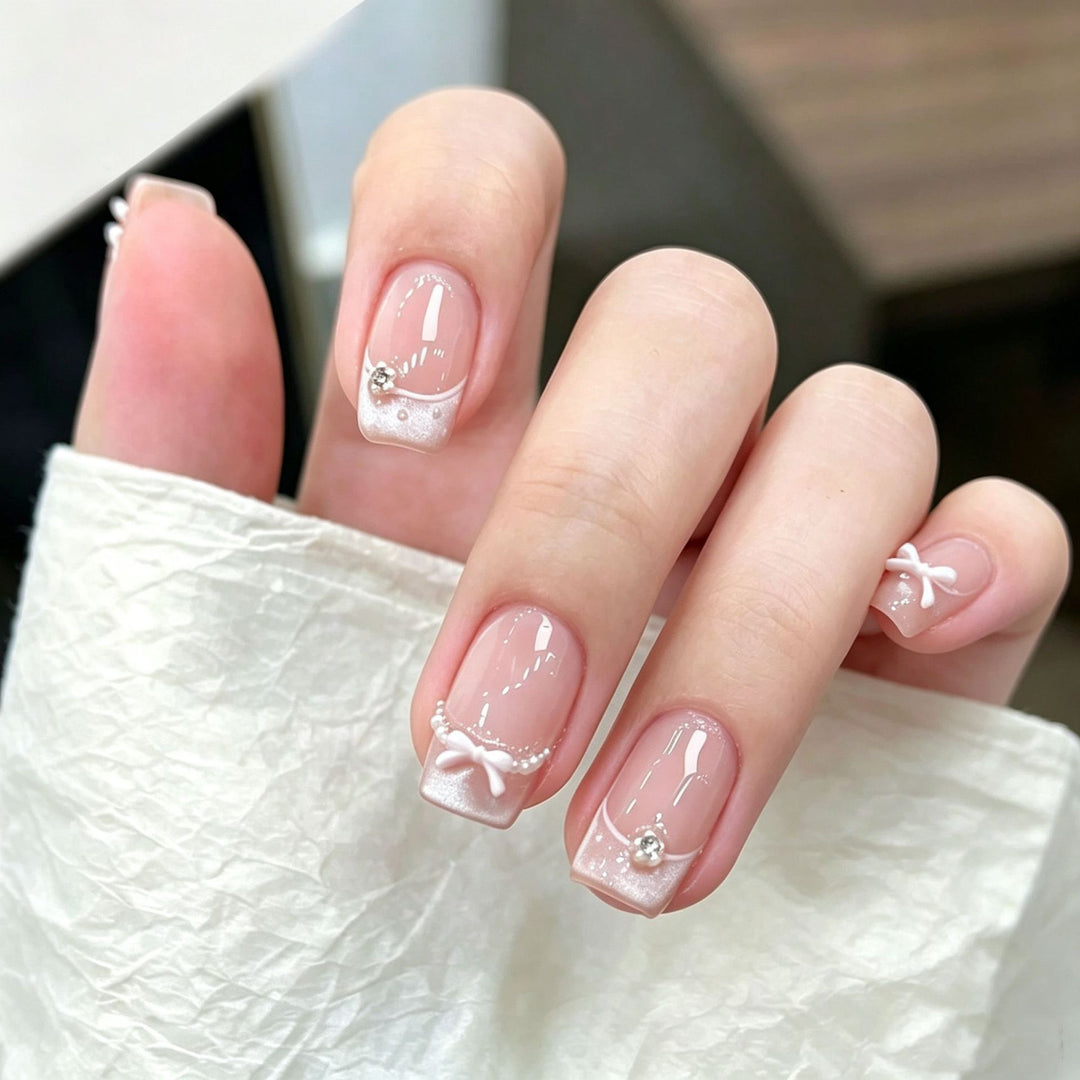 Elegant Press-On Nail Tips with Decorative Bow Kalsten