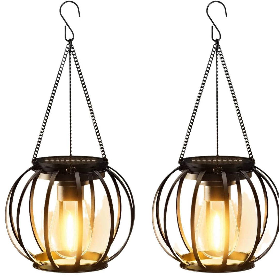 Solar Hanging Outdoor Lanterns With Vintage-Style LED Filament Bulb And Metal Cage Waterproof Suspension Kalsten