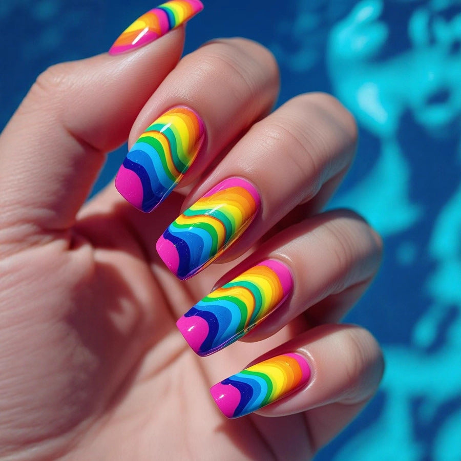 Artificial Nails in Creative Rainbow Design Kalsten