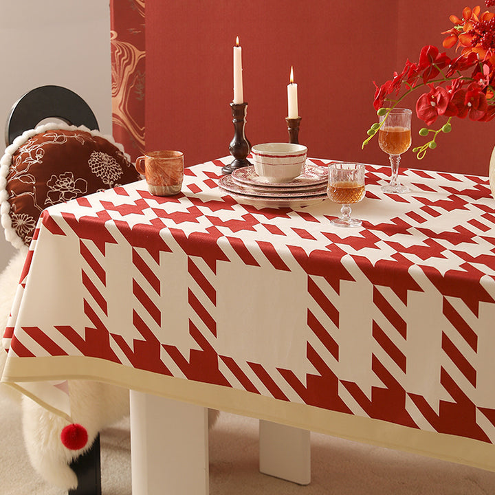 Rectangle wipeable tablecloth with diagonal checkered design and tassels Kalsten