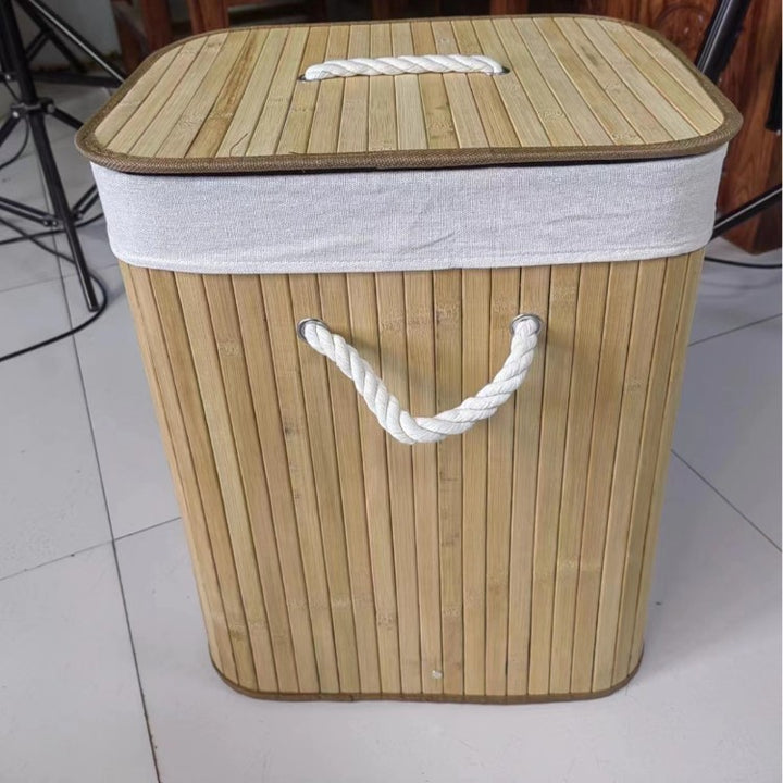 Elegant Laundry Basket Made of Bamboo with Practical Lid Kalsten