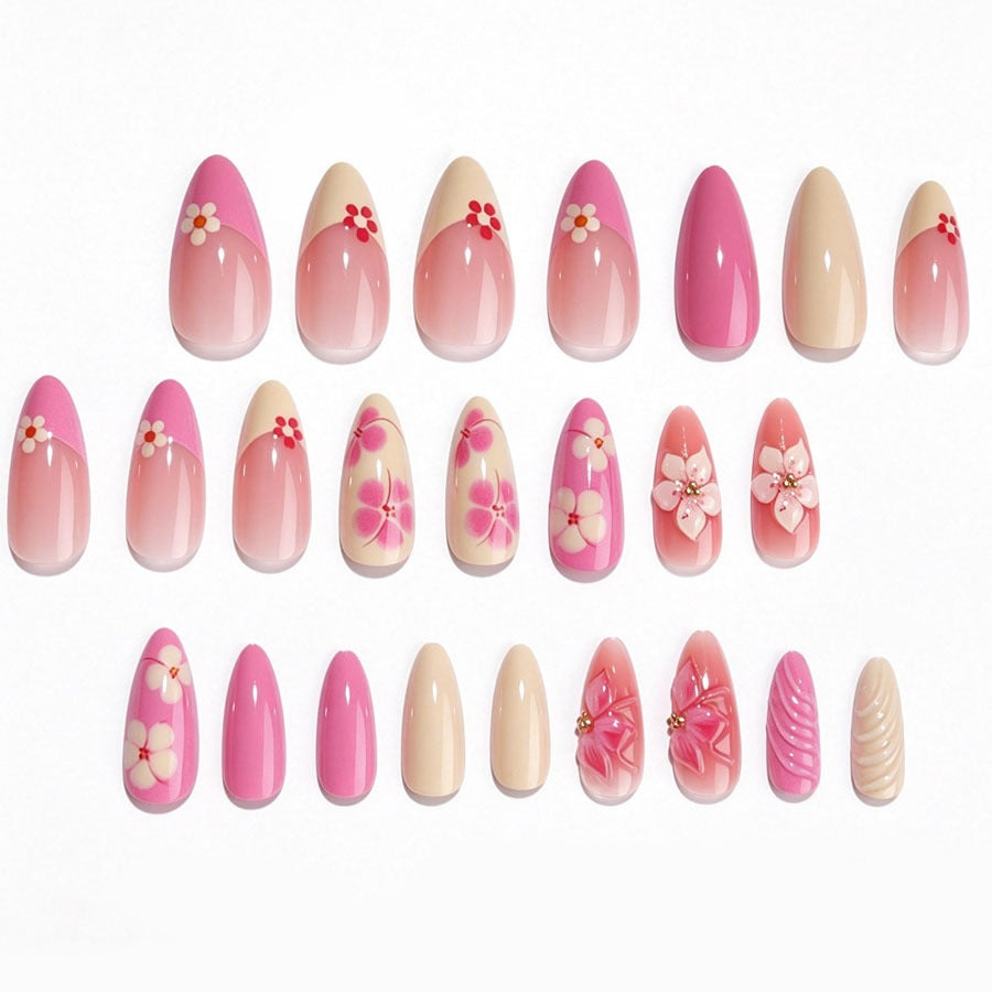 Artificial nail set with floral accents and glitter elements Kalsten