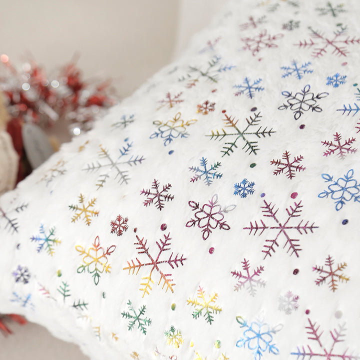 Decorative Faux Fur Square Throw Pillow with Gold Snowflake Foil Accents