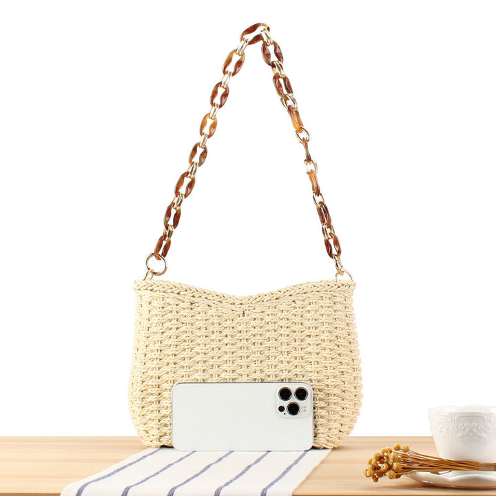 Fashionable straw bag with chain strap Kalsten