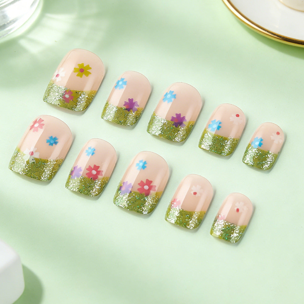 Floral Glitter Tip Nail Art Design Kalsten