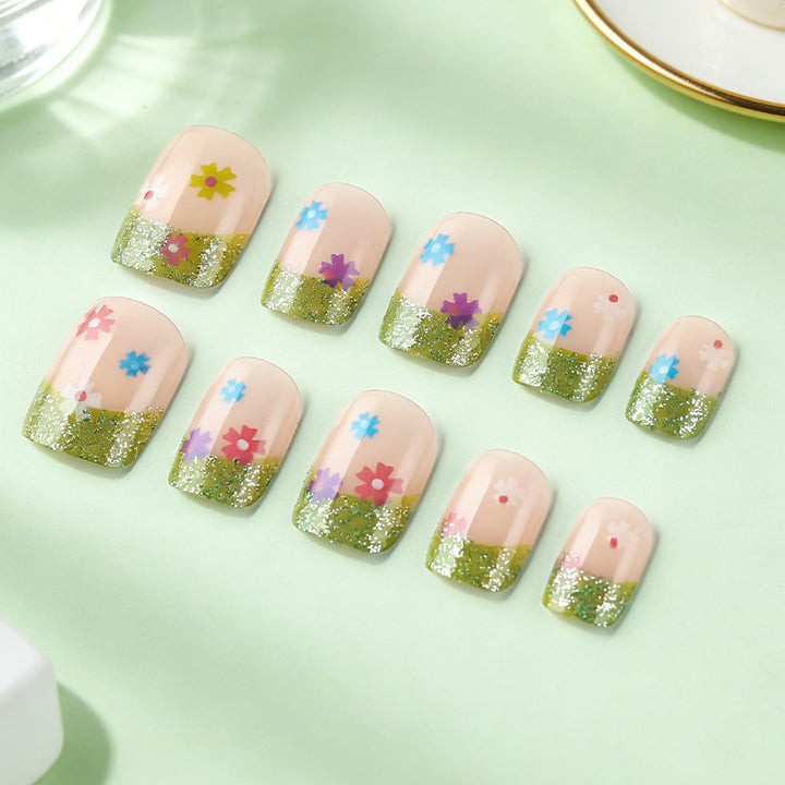 Floral Glitter Tip Nail Art Design Kalsten