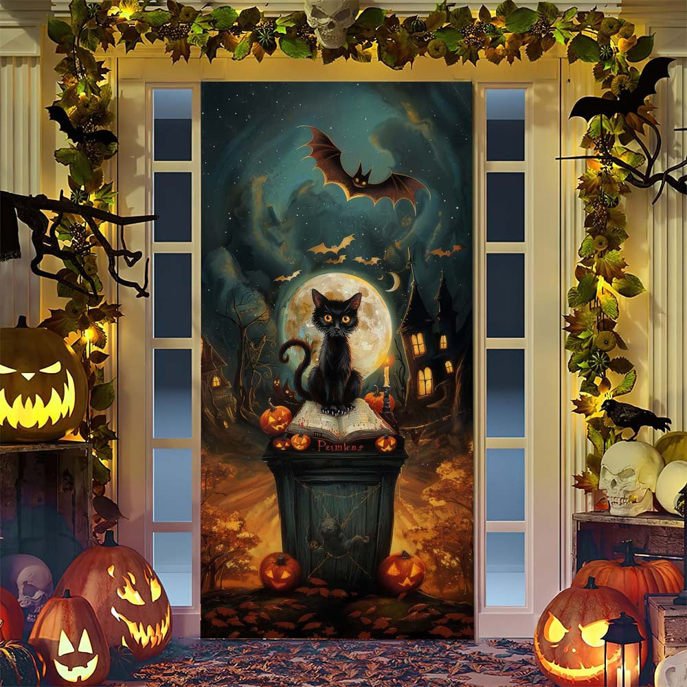 Halloween door poster with large-format Grim Reaper illustration and reusable PVC tarp fabric