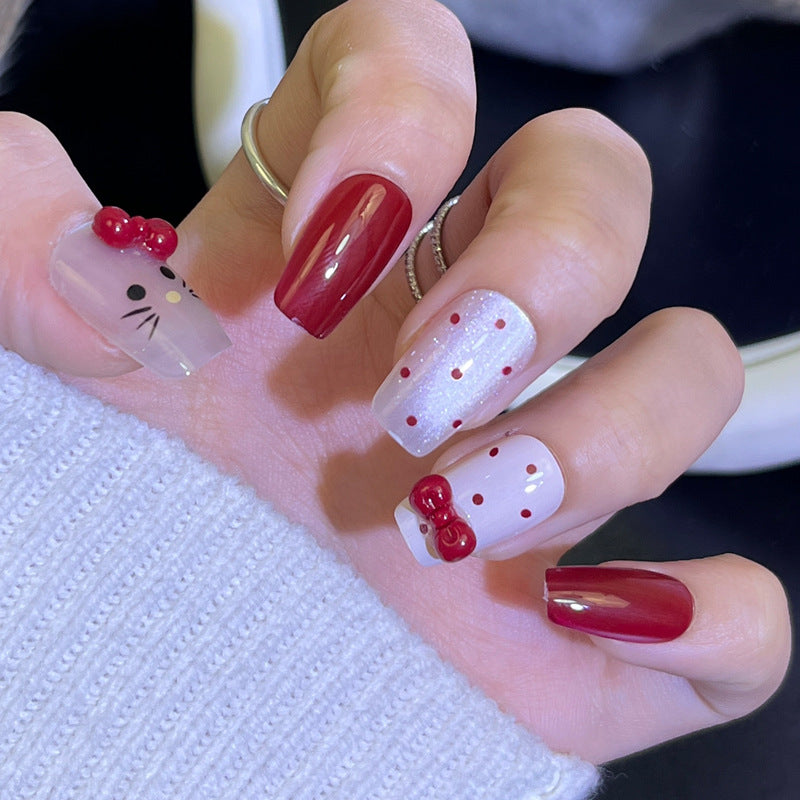 Glamorous Press-On Nail Set with Rhinestone and Glossy Finish Kalsten