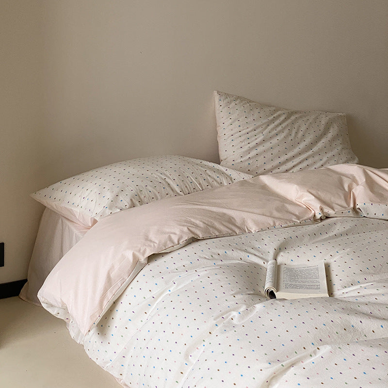 Breathable cotton percale bedding set with pastel dot pattern