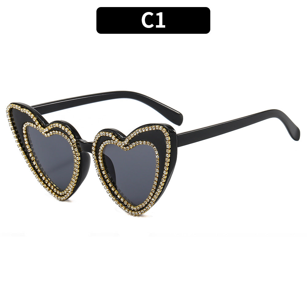 Heart-Shaped Rhinestone-Embellished Sunglasses