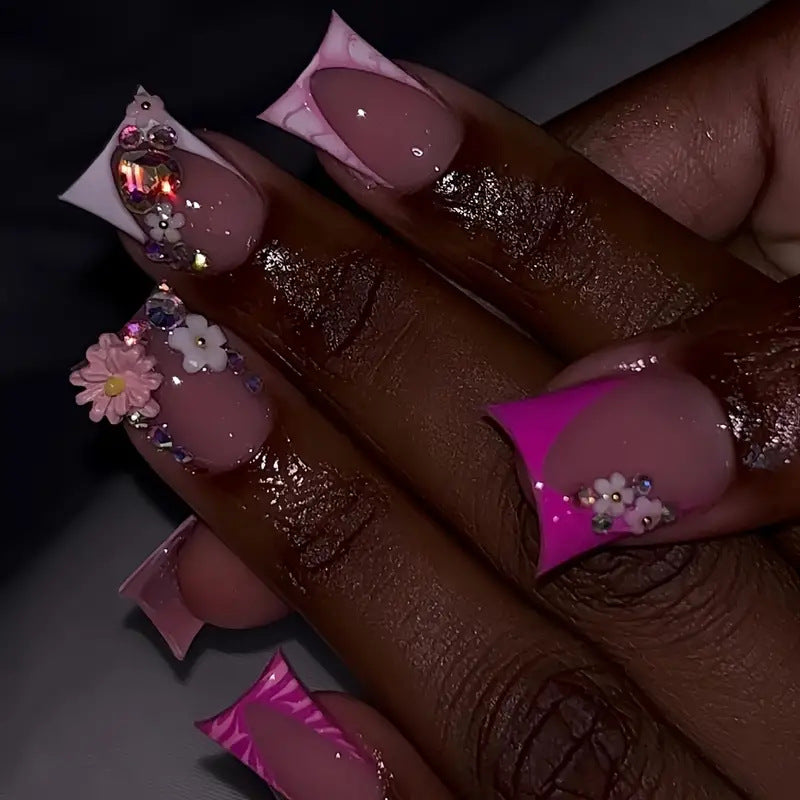 Floral-Embellished Stiletto Press-On Nails Kalsten