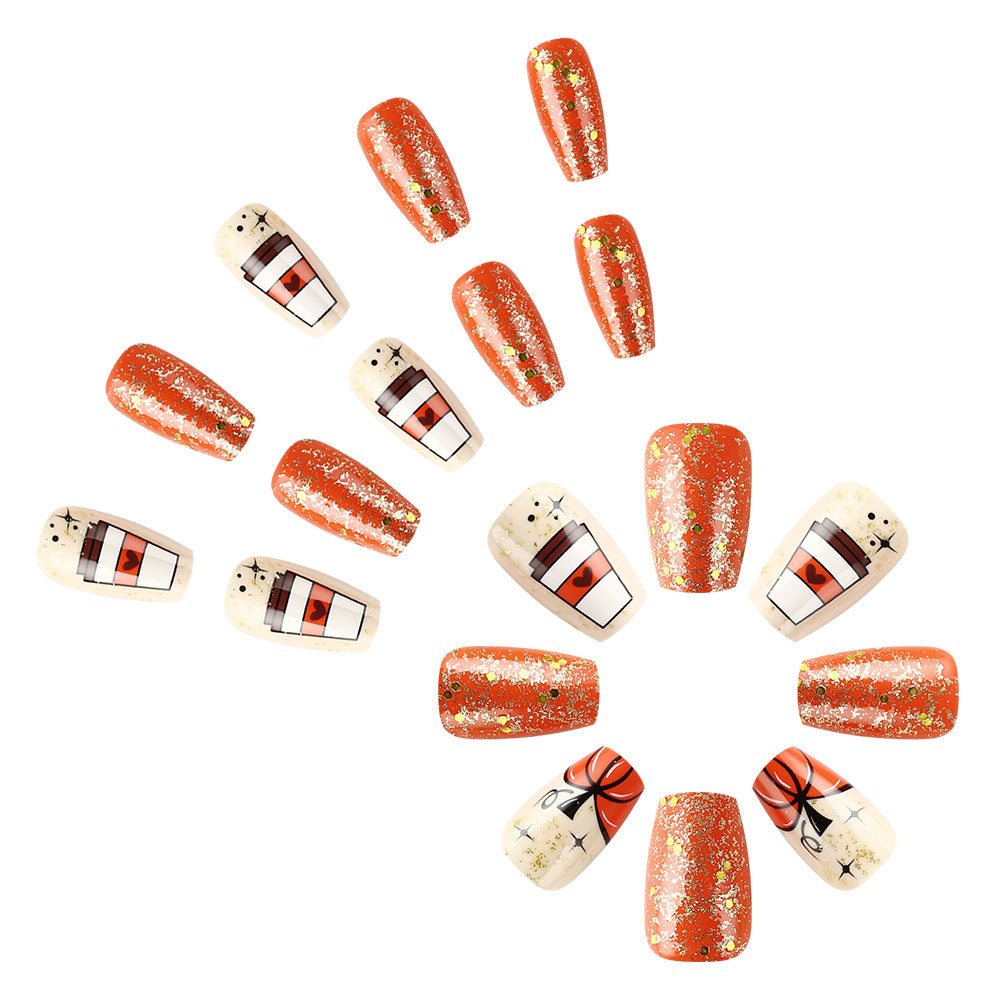 Seasonal Pumpkin-Themed Press-On Nail Art Design Kalsten