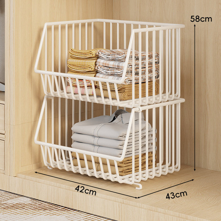 Three-Tier Stackable Wire Closet Basket Organizer