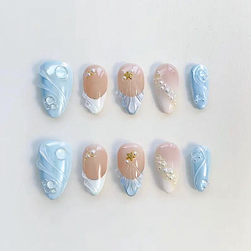 Acrylic nail set with creative cheerful designs and glitter details Kalsten