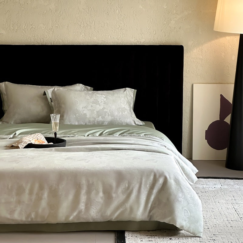 Luxurious satin bedding set with subtle floral jacquard