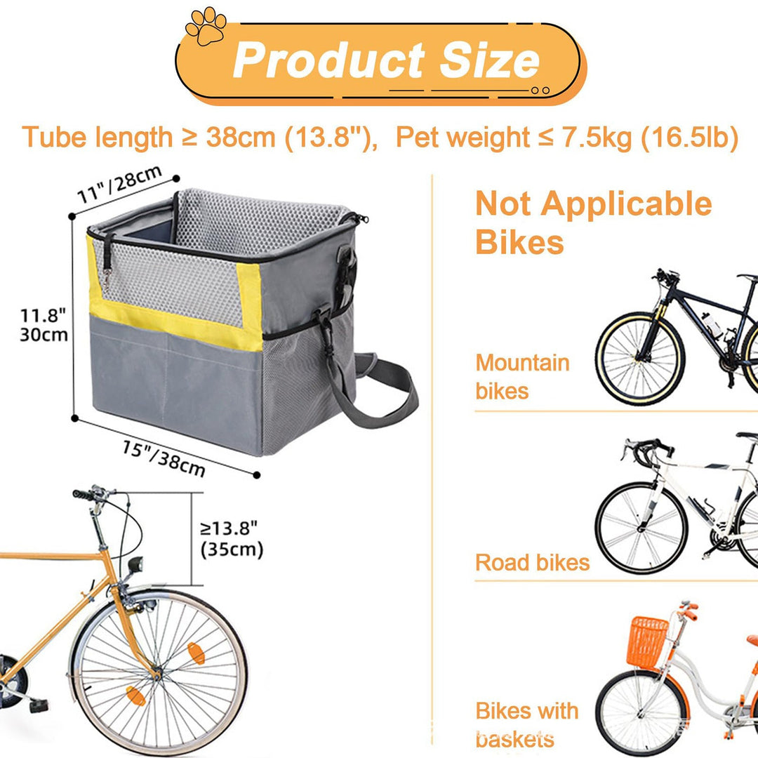 Padded Front Bicycle Pet Carrier Basket with Safety Leash and Reflective Trim Kalsten