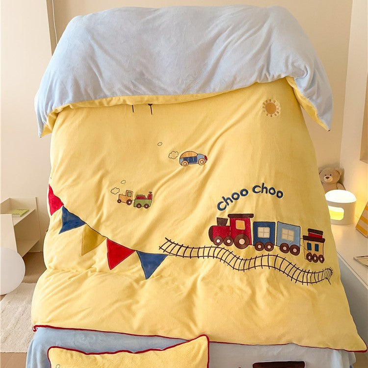 Cozy reversible bedding set with moon and bunny appliqué