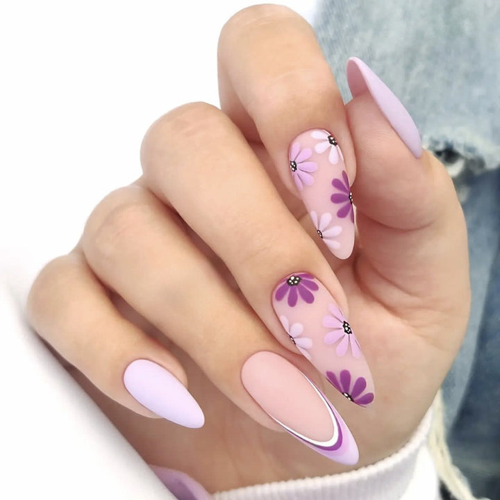 Decorative Floral Press-On Nail Art Set with 3D Flower Accents kalsten