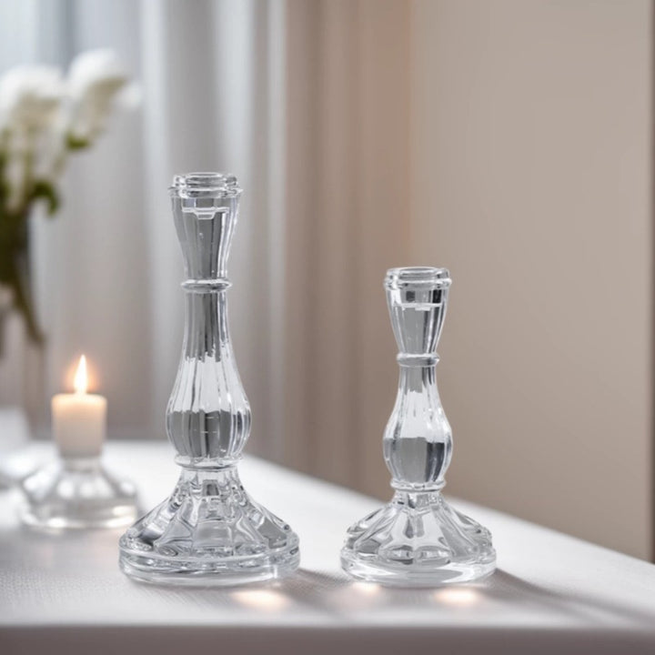 Ribbed Crystal-Style Glass Candlestick Holder Kalsten
