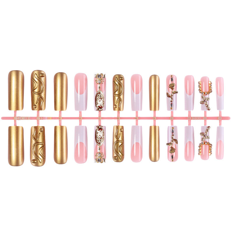 Decorative Press-On Nail Set with Stylish Gold Accents kalsten