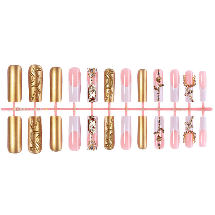 Decorative Press-On Nail Set with Stylish Gold Accents kalsten
