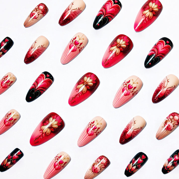 Artificial nails with romantic heart and floral designs Kalsten
