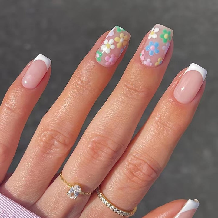 Floral French Tip Press-On Nail Art
