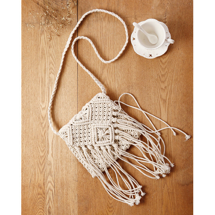 Macrame Crossbody Bag with Fringes and Decorative Details Kalsten