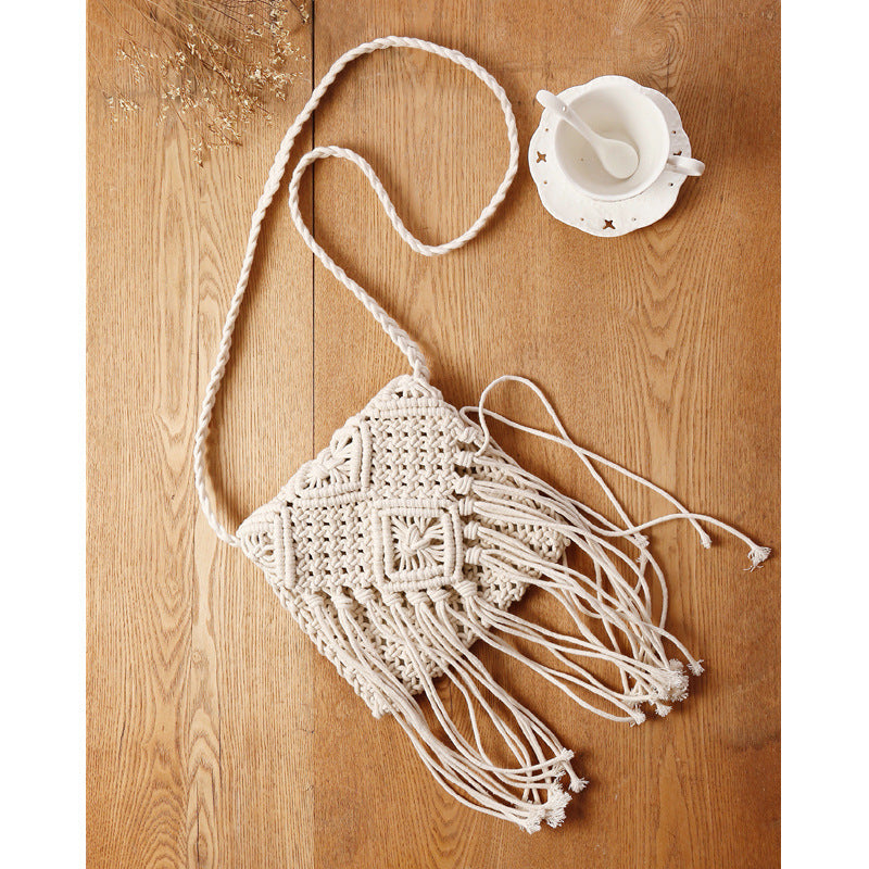 Macrame Shoulder Bag with Elegant Fringe Finish Kalsten