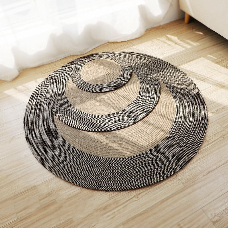 Rustic Round Rug with Fringes Kalsten