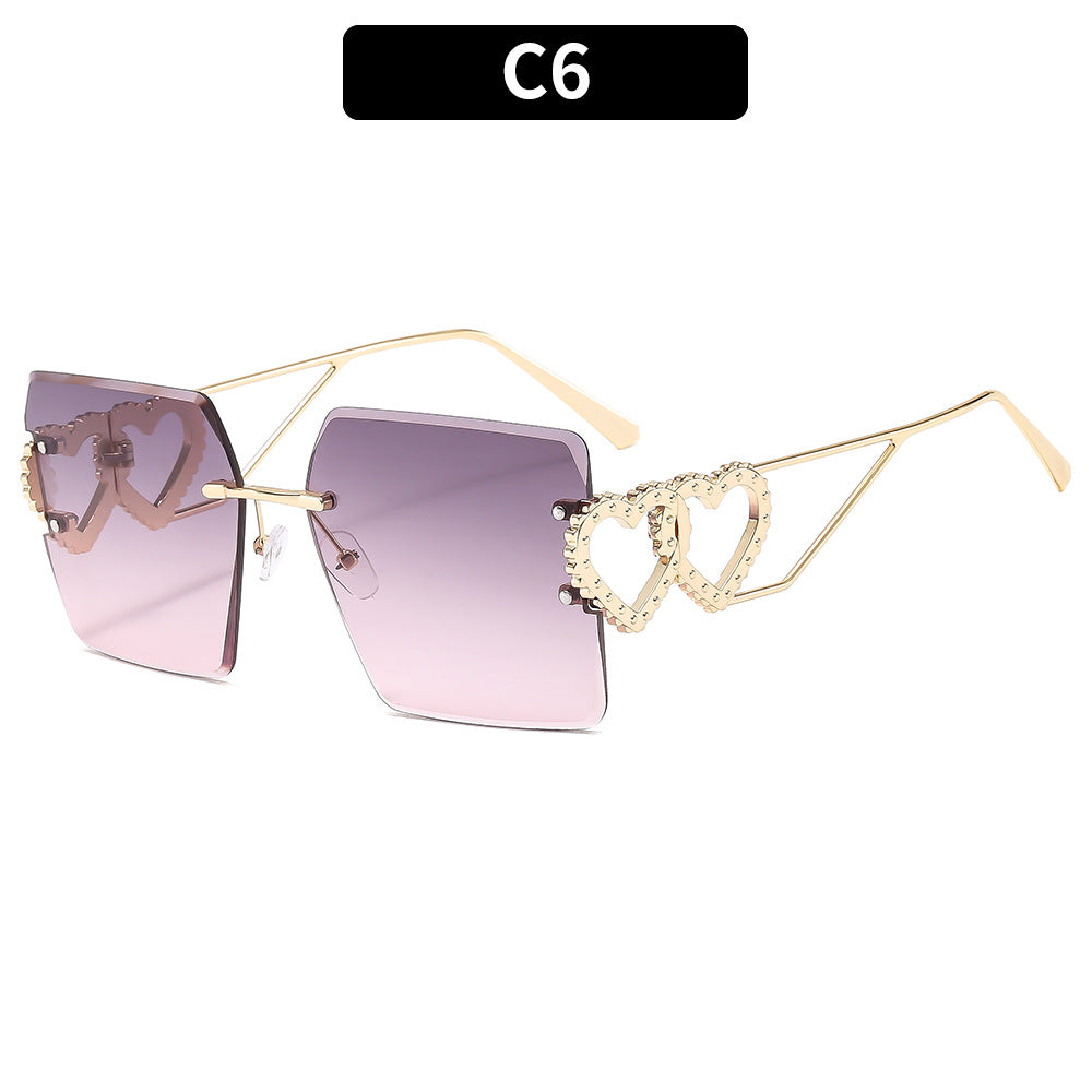 Heart-Decorated Oversized Square Sunglasses
