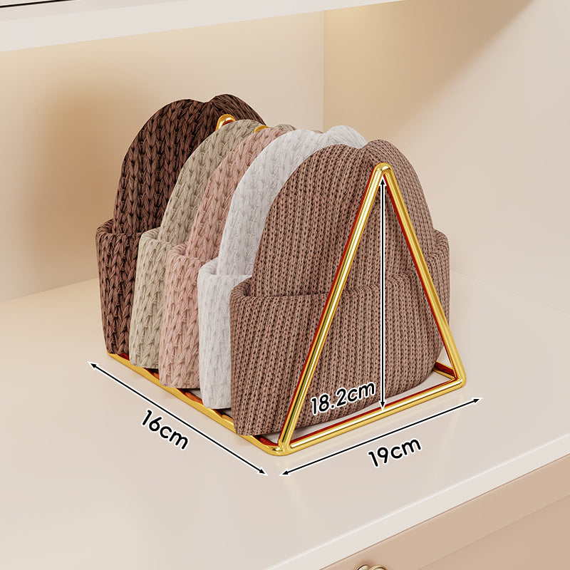 Triangular Gold Metal Multi-Slot Beanie and Knit Hat Organizer Rack